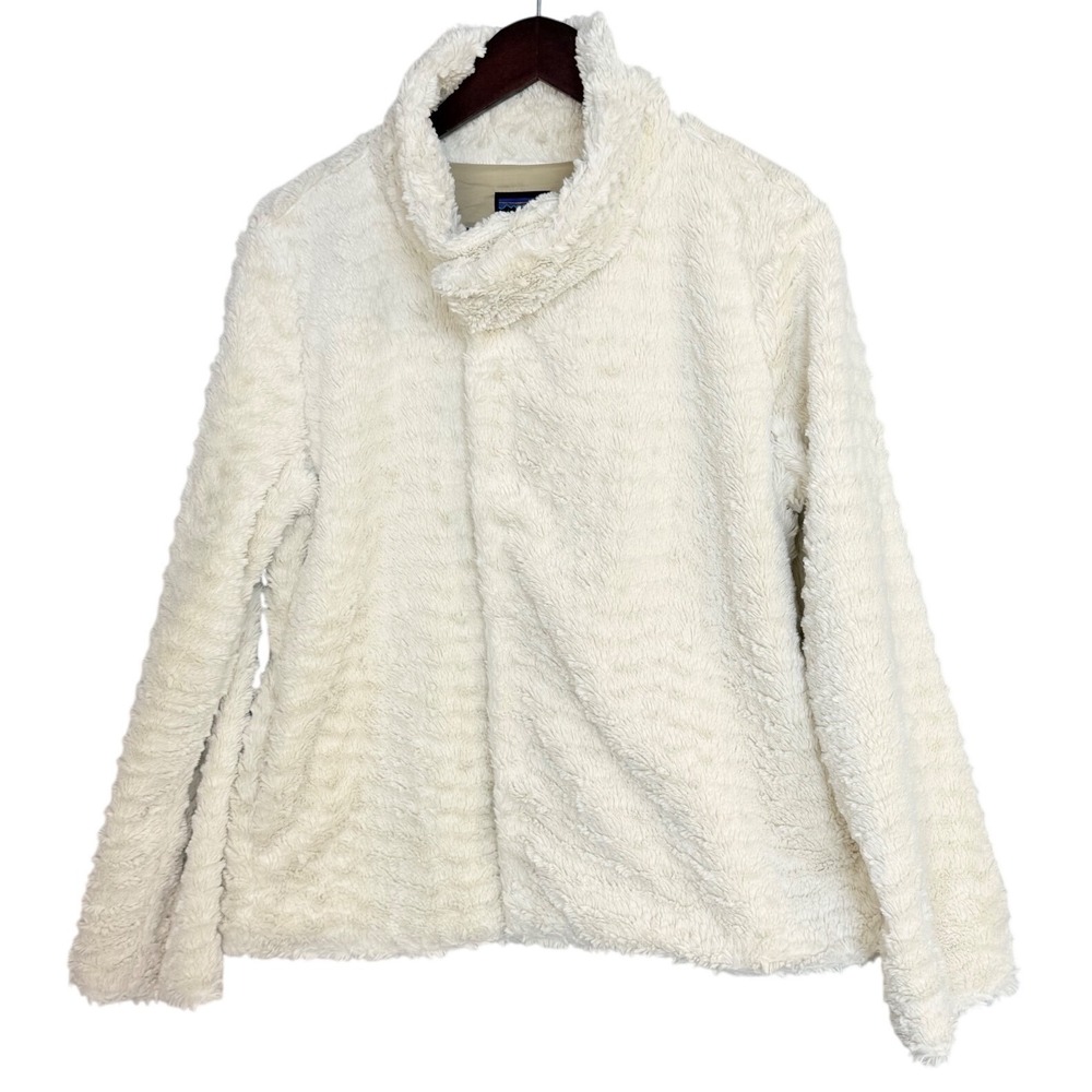 Patagonia Pelage Jacket Womens L Ivory‎ High Pile Fleece Faux Fur Snap 28230